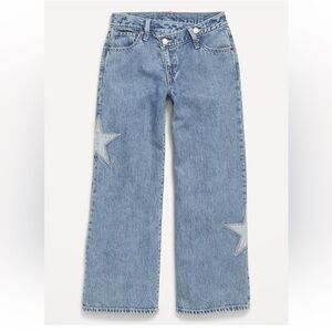 Super baggy embroidered crossover wide leg jeans